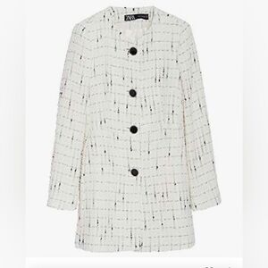 Zara White Tweed Blazer with Black Buttons